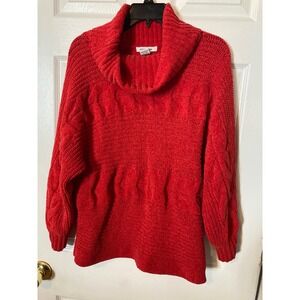 Allison + Zoe Red Chenille Cable Knit Cowl Neck Sweater Womens XL Pullover
